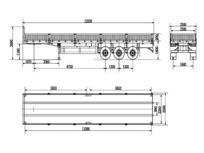 3 Axles 60Tons Side Wall Cargo Semi Trailers